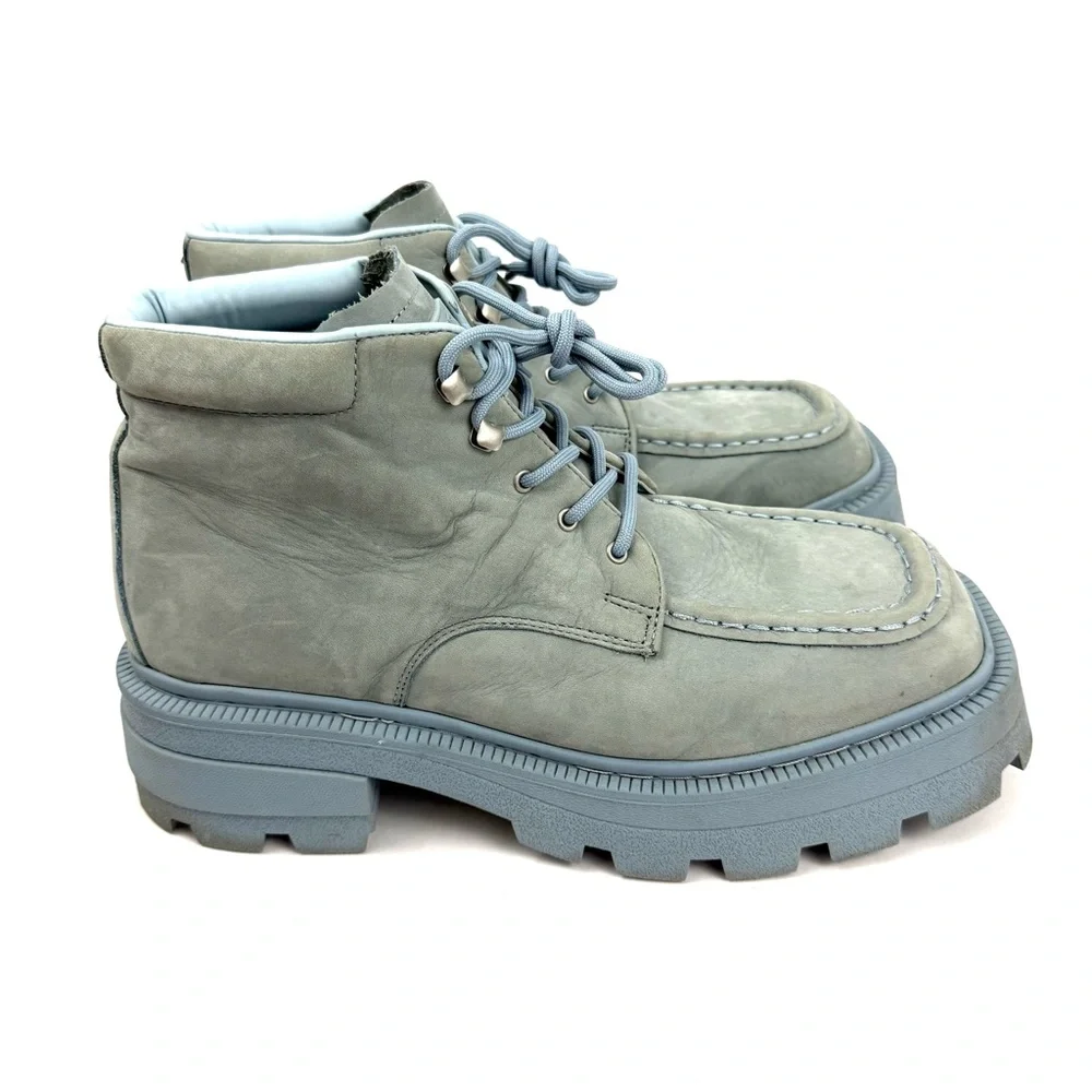 EYTYS Mens Boots Nubuck Light Blue Tribeca Lace Up Square Toe